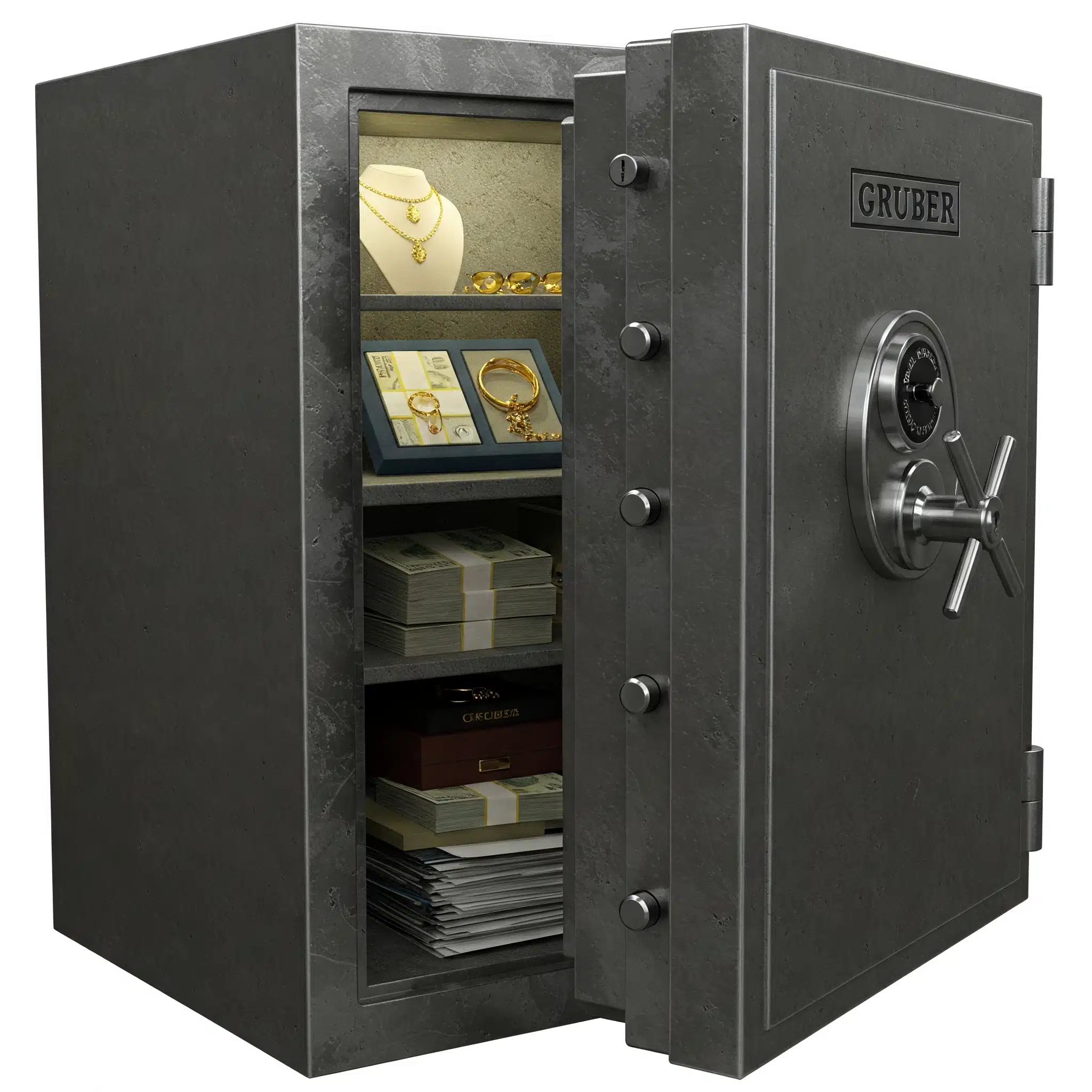 Comparación entre una caja de seguridad bancaria y una caja fuerte en casa. Resalta la diferencia en seguridad y accesibilidad entre ambas opciones.